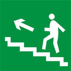 Табличка "Направление к эвакуационному выходу по лестнице вверх лево"