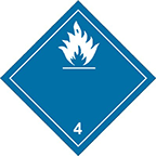 Табличка "Подкласс: 4.3  ДОПОГ: № 4.3  Вещества, выделяющие легковоспламеняющиеся газы при соприкосновении с водой"