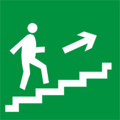 Табличка "Направление к эвакуационному выходу по лестнице вверх право"