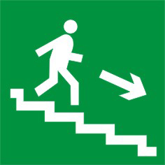 Табличка "Направление к эвакуационному выходу по лестнице вниз право"