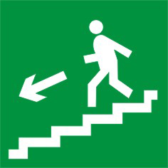 Табличка "Направление к эвакуационному выходу по лестнице вниз лево"